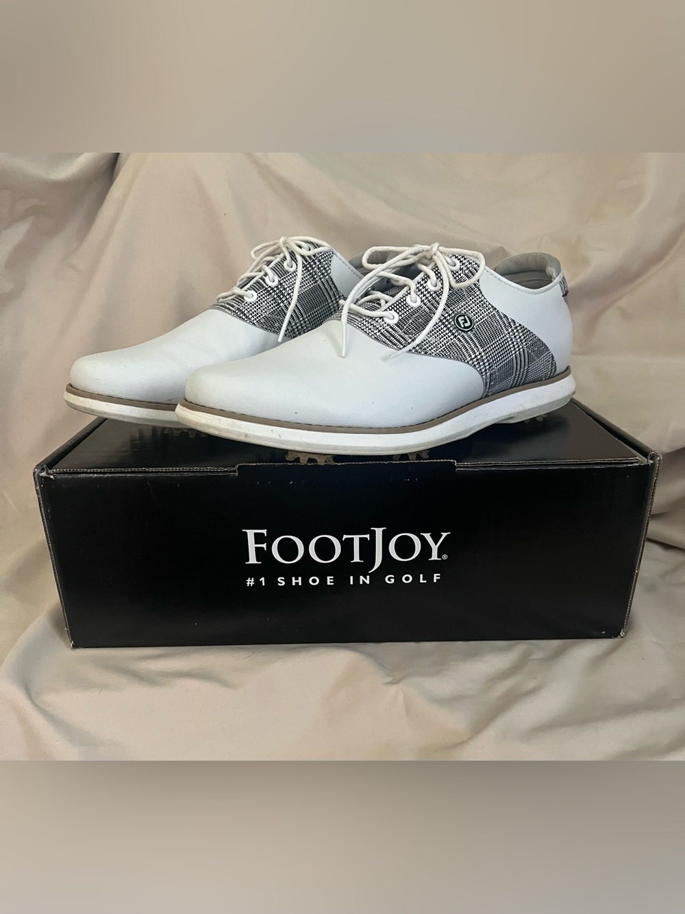 FootJoy Women’s White Golf Shoes with Black Plaid Panels
